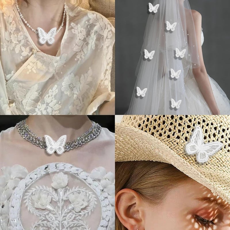 PT'SON 20PCS White Butterfly Lace Trim, Double Layers Organza Butterfly Fabric Embroidery, Butterfly Sewing Craft Decorative for DIY, Hair, Dress, Hat - Image 5